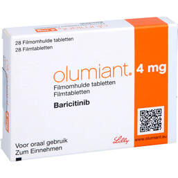 Abbildung: Olumiant 4 mg Filmtabletten 28 St, Filmtabletten PZN 14033948