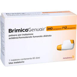 Abbildung: Brimica Genuair 340 µg / 12 µg Pulver zur Inhalation 60ED 1 St, Inhalationspulver PZN 14035686