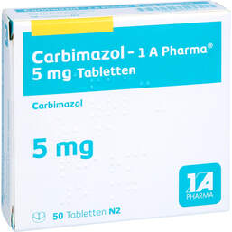 Abbildung: Carbimazol 1A Pharma 5 mg Tabletten 50 St, Tabletten PZN 14038319