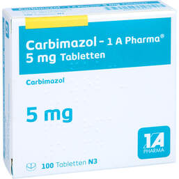 Abbildung: Carbimazol 1A Pharma 5 mg Tabletten 100 St, Tabletten PZN 14038325