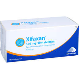 Abbildung: Xifaxan 550 mg Filmtabletten 98 St, Filmtabletten PZN 14041451