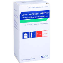 Abbildung: Levetiracetam Aristo 100 mg / ml L.z.E. + 1ml App.spr. 150 ml, Lösung zum Einnehmen PZN 14043786