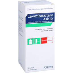 Abbildung: Levetiracetam Aristo 100 mg / ml L.z.E. + 3ml App.spr. 150 ml, Lösung zum Einnehmen PZN 14043792