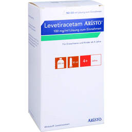 Abbildung: Levetiracetam Aristo 100 mg / ml L.z.E. + 10ml App.sp. 300 ml, Lösung zum Einnehmen PZN 14043800