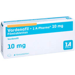 Abbildung: Vardenafil-1A Pharma 10 mg Filmtabletten 4 St, Filmtabletten PZN 14044886
