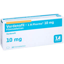 Abbildung: Vardenafil-1A Pharma 10 mg Filmtabletten 12 St, Filmtabletten PZN 14044900