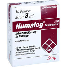 Abbildung: Humalog 100 E / ml Patrone Injektionslösung 10X3 ml, Injektionslösung PZN 14046359