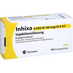 Abbildung: Inhixa 4.000 I.E.40 mg / 0,4 ml Injektionslösung i.e.F.-Spr. 10 St, Injektionslösung in einer Fertigspritze PZN 14050929