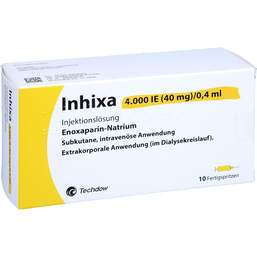 Abbildung: Inhixa 4.000 I.E. 40 mg / 0,4 ml Injektionslösung i.e.F.-Spr. 10 St, Injektionslösung in einer Fertigspritze PZN 14053632