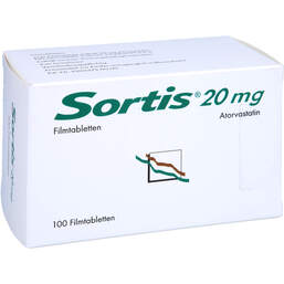 Abbildung: Sortis 20 mg Filmtabletten 100 St, Filmtabletten PZN 14055105