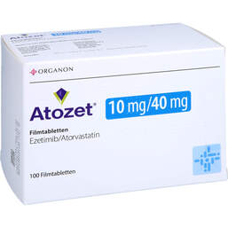 Abbildung: Atozet 10 mg / 40 mg Filmtabletten 100 St, Filmtabletten PZN 14055128