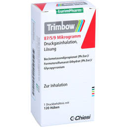 Abbildung: Trimbow 87 / 5 / 9 Mikrogramm 120 Hub Dosieraerosol 1 St, Dosieraerosol PZN 14061063