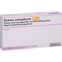 Abbildung: Octreo-Ratiopharm 20 mg Pulver und LM z.H.Depot-Injektionssuspension 1 St, Pulver und Lösungsmittel zur Herstellung einer Injektionssuspension PZN 14061212