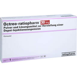 Abbildung: Octreo-Ratiopharm 30 mg Pulver und LM z.H.Depot-Injektionssuspension 1 St, Pulver und Lösungsmittel zur Herstellung einer Injektionssuspension PZN 14061235