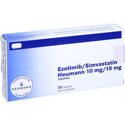 Abbildung: Ezetimib / Simvastatin Heumann 10 mg / 10 mg Tabletten 30 St, Tabletten PZN 14064179