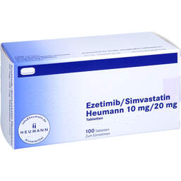 Abbildung: Ezetimib / Simvastatin Heumann 10 mg / 20 mg Tabletten 100 St, Tabletten PZN 14064216