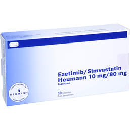 Abbildung: Ezetimib / Simvastatin Heumann 10 mg / 80 mg Tabletten 30 St, Tabletten PZN 14064245