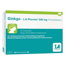 Abbildung: Ginkgo – 1 A Pharma® 240 mg Filmtabletten 120 St, Filmtabletten PZN 14128904