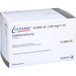 Abbildung: Clexane 10.000 I.E.100mg / ml Ilo in einer Fertigspritze 24 St, Injektionslösung in einer Fertigspritze PZN 14130568