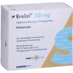 Abbildung: Erelzi 50 mg Injektionslösung in einer Fertigspritze 12 St, Injektionslösung PZN 14131958