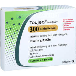 Abbildung: Toujeo 300 E / ml Solostar Injektionslösung in einem Fertigpen 10X1.5 ml, Injektionslösung PZN 14133437