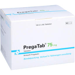 Abbildung: Pregatab 75 mg Tabletten 100 St, Tabletten PZN 14135726