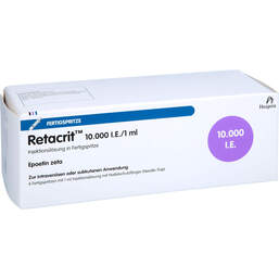 Abbildung: Retacrit 10.000 I.E. / 1,0 ml Injektionslösung i.e.FS mit Si.Sy. 6 St, Fertigspritzen PZN 14136111