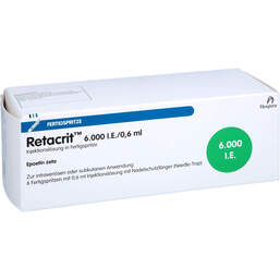 Abbildung: Retacrit 6.000 I.E. / 0,6 ml Injektionslösung i.e.FS mit Si.System 6 St, Fertigspritzen PZN 14136200