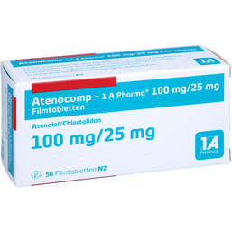 Abbildung: Atenocomp-1A Pharma 100 mg / 25 mg Filmtabletten 50 St, Filmtabletten PZN 14136890