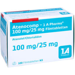 Abbildung: Atenocomp-1A Pharma 100 mg / 25 mg Filmtabletten 100 St, Filmtabletten PZN 14136909