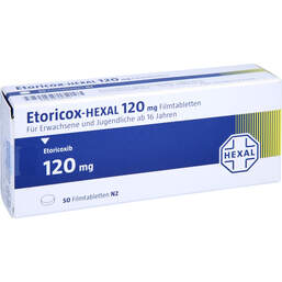 Abbildung: Etoricox-Hexal 120 mg Filmtabletten 50 St, Filmtabletten PZN 14139753