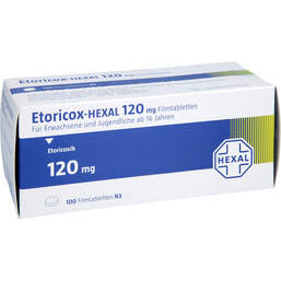 Abbildung: Etoricox-Hexal 120 mg Filmtabletten 100 St, Filmtabletten PZN 14139776