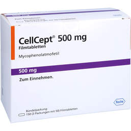 Abbildung: Cellcept 500 mg Filmtabletten 150 St, Filmtabletten PZN 14139859