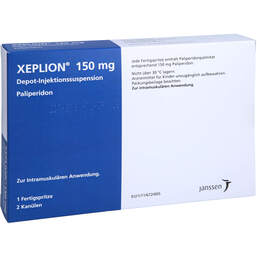 Abbildung: Xeplion 150 mg Depot-Injektionssuspension in einer Fertigspritze  1 St, Depot-Injektionssuspension PZN 14140182