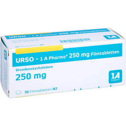 Abbildung: Urso-1A Pharma 250 mg Filmtabletten 50 St, Filmtabletten PZN 14162410