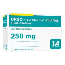 Abbildung: Urso-1A Pharma 250 mg Filmtabletten 100 St, Filmtabletten PZN 14162427