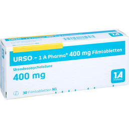 Abbildung: Urso-1A Pharma 400 mg Filmtabletten 30 St, Filmtabletten PZN 14162433
