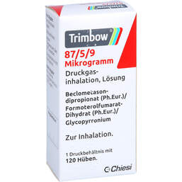 Abbildung: Trimbow 87 / 5 / 9 Mikrogramm 120 Hub Dosieraerosol 1 St, Dosieraerosol PZN 14164283