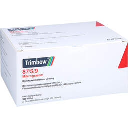 Abbildung: Trimbow 87 µg / 5 µg / 9 µg 120 Hub Druckgasinhalation 3 St, Dosieraerosol PZN 14164314