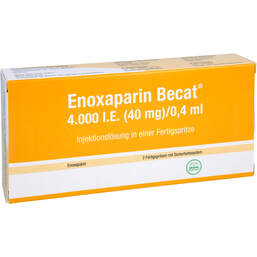 Abbildung: Enoxaparin Becat 4.000 I.E. 40mg / 0,4ml Injektionslösung FS 2 St, Injektionslösung in einer Fertigspritze PZN 14166336