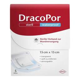 Abbildung: DracoPor waterproof Wundverband 15x15 cm steril 5 St, Pflaster PZN 14167465