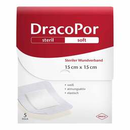 Abbildung: DracoPor Soft weiß Wundverband 15x15 cm steril 5 St, Pflaster PZN 14167488