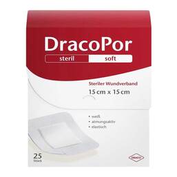 Abbildung: DracoPor Soft weiß Wundverband 15x15 cm steril 25 St, Pflaster PZN 14167494