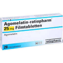 Abbildung: Agomelatin-ratiopharm 25 mg Filmtabletten 28 St, Filmtabletten PZN 14168513