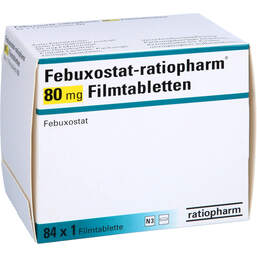 Abbildung: Febuxostat-ratiopharm 80 mg Filmtabletten 84 St, Filmtabletten PZN 14168565