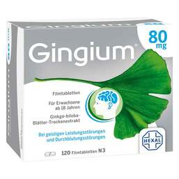 Abbildung: Gingium 80 mg Filmtabletten 120 St, Filmtabletten PZN 14171159