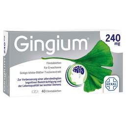 Abbildung: Gingium 240 mg Filmtabletten 40 St, Filmtabletten PZN 14171202