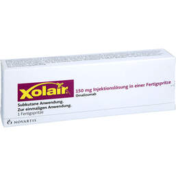 Abbildung: Xolair 150 mg Injektionslösung in einer Fertigspritze 1 St, Injektionslösung in einer Fertigspritze PZN 14172124