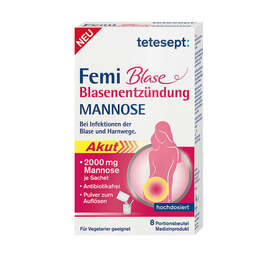 Abbildung: Tetesept Femi Blase Blasenentzündung Mannose Beutel Pulver zur Herstellung einer Lösung zum Einnehmen, 8 St PZN 14173201