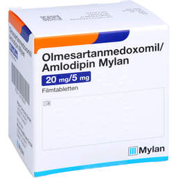 Abbildung: Olmesartanmedoxomil / Amlodipin Mylan 20 mg / 5 mg 98 St, Filmtabletten PZN 14176949